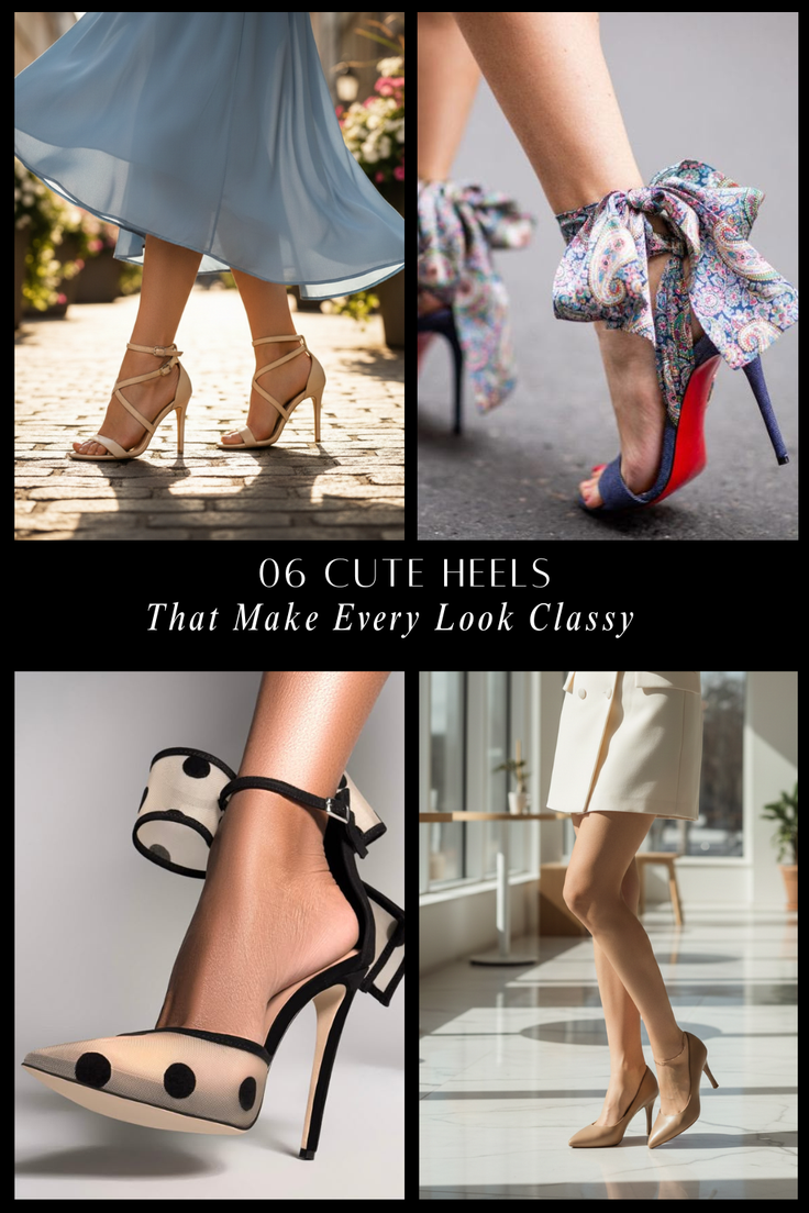 Collage of different high heel shoes and legs in various settings