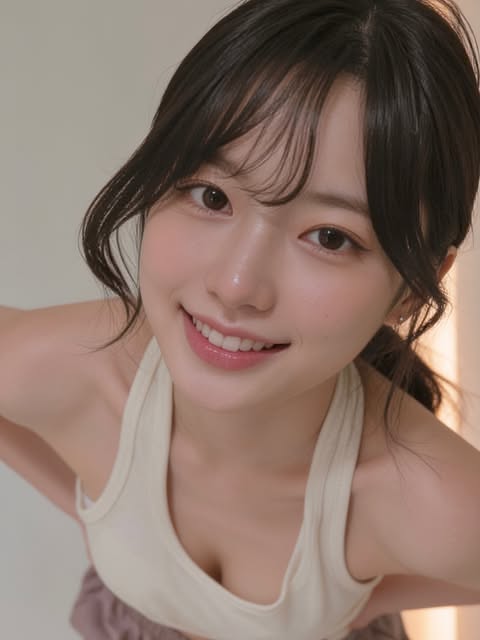Woman with dark hair and a tank top smiling at the camera