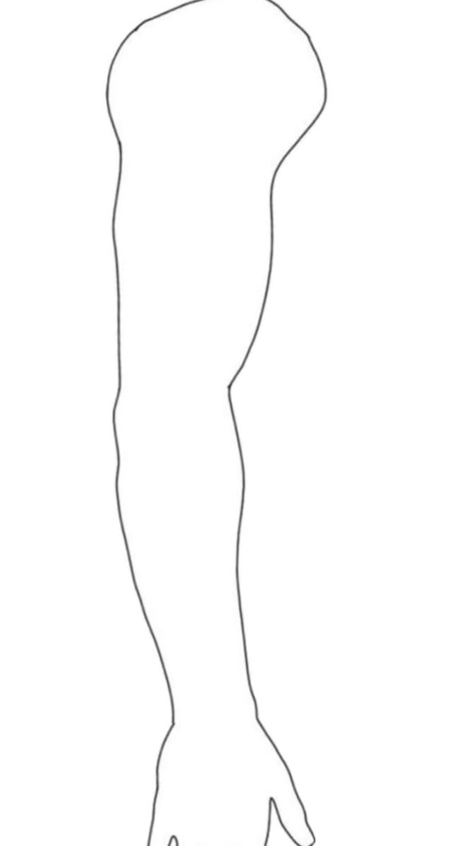 Simple line art drawing of a human arm and hand on a white background