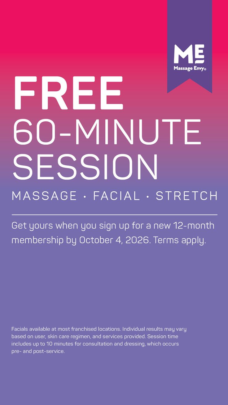 Promotional poster for Massage Envy offering a free 60-minute session