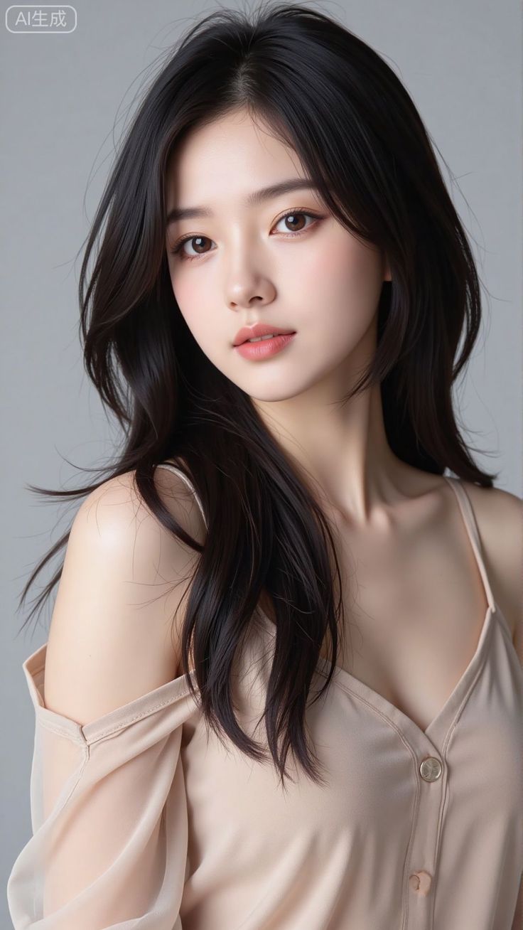 Woman with long black hair wearing an off-shoulder top